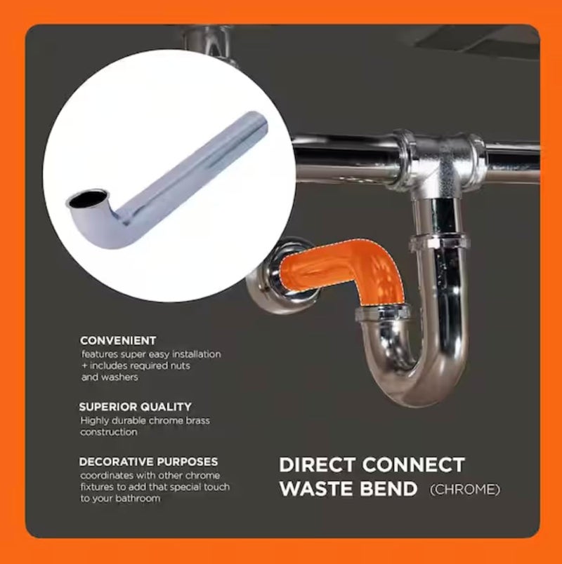 Zm 1-1/2 in. x 12 in. Brass Direct Connect Waste Bend for Tubular Drain Applications, 20GA, Chrome Plated - Image 3